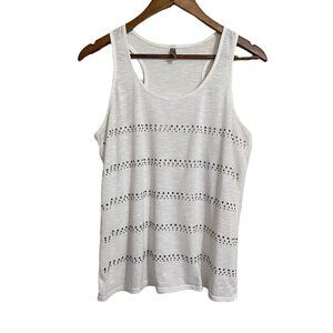 Vanity Essentials Women's White Rhinestone Striped Y2K Retro Tank Top Large
